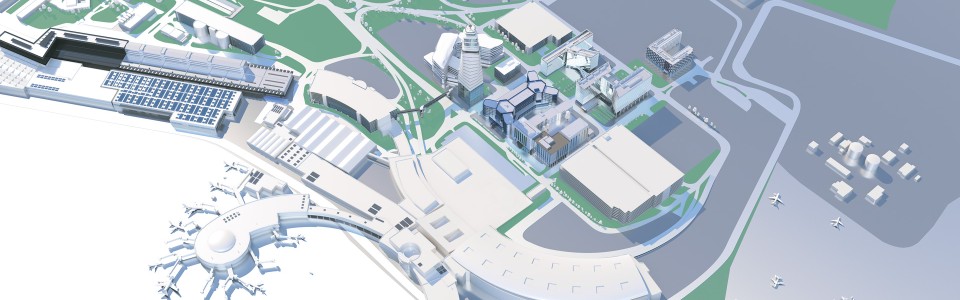 AirportCity 3D Plan: 3D Visualisierung des AirportCity Geländes (©Flughafen Wien)